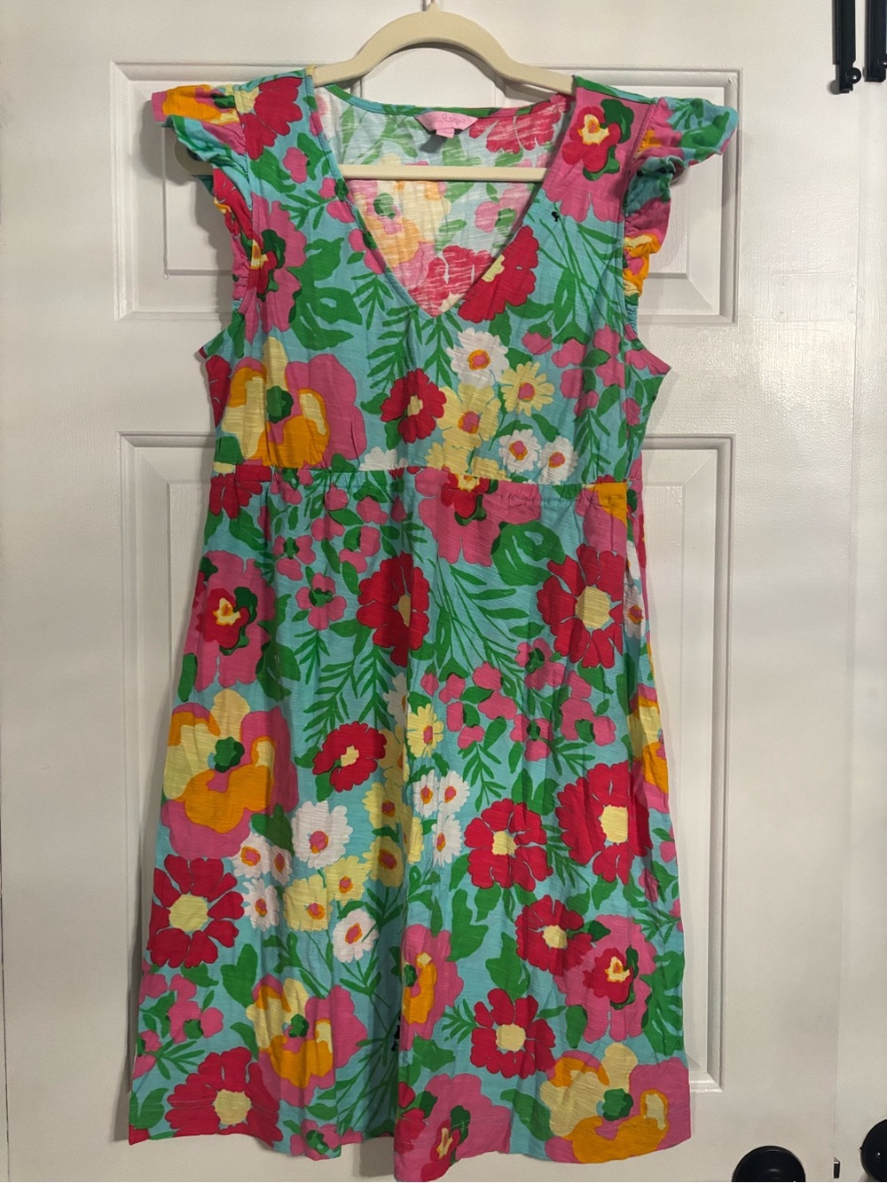 Lilly Pulitzer Women’s Floral V-Neck Dress in Turquoise, Pink & Yellow